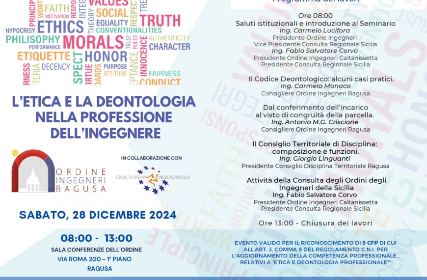 L’ETICA E LA DEONTOLOGIA NELLA PROFESSIONE DELL’INGEGNERE // Ragusa 28 dicembre 2024